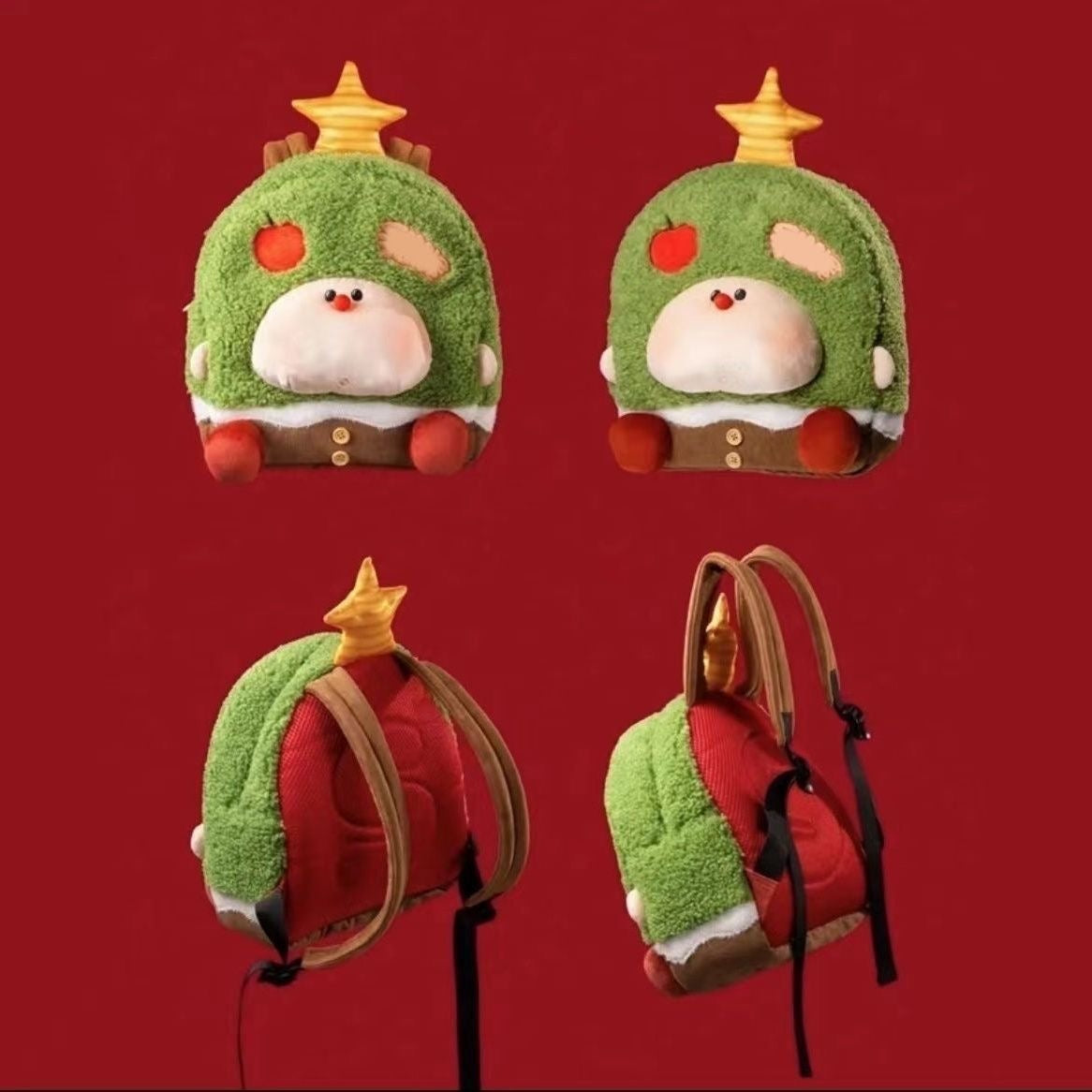 Christmas Green Apple Tree Plush Backpack