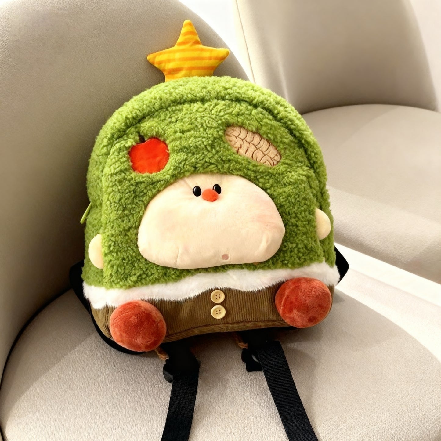 Christmas Green Apple Tree Plush Backpack
