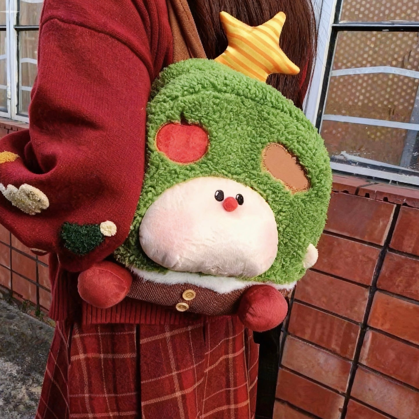 Christmas Green Apple Tree Plush Backpack
